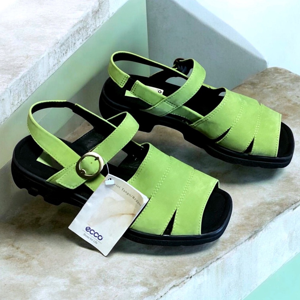 ECCO Tango Reggae Lime Green Nubuck Platform Sandals Women's 41 Portugal NEW